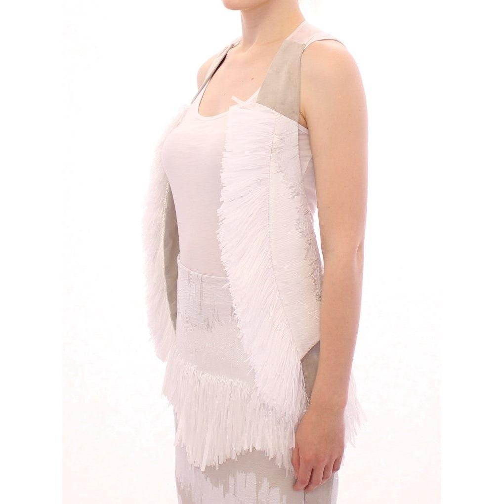 Arzu Kaprol White Lashes Open Back Vest Jacket