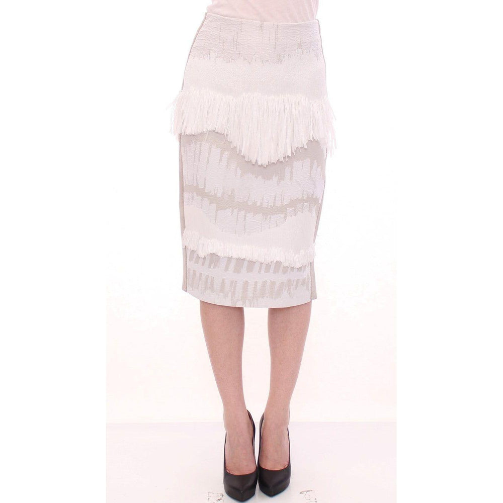 Arzu Kaprol White Acrylic Straight Pencil Skirt