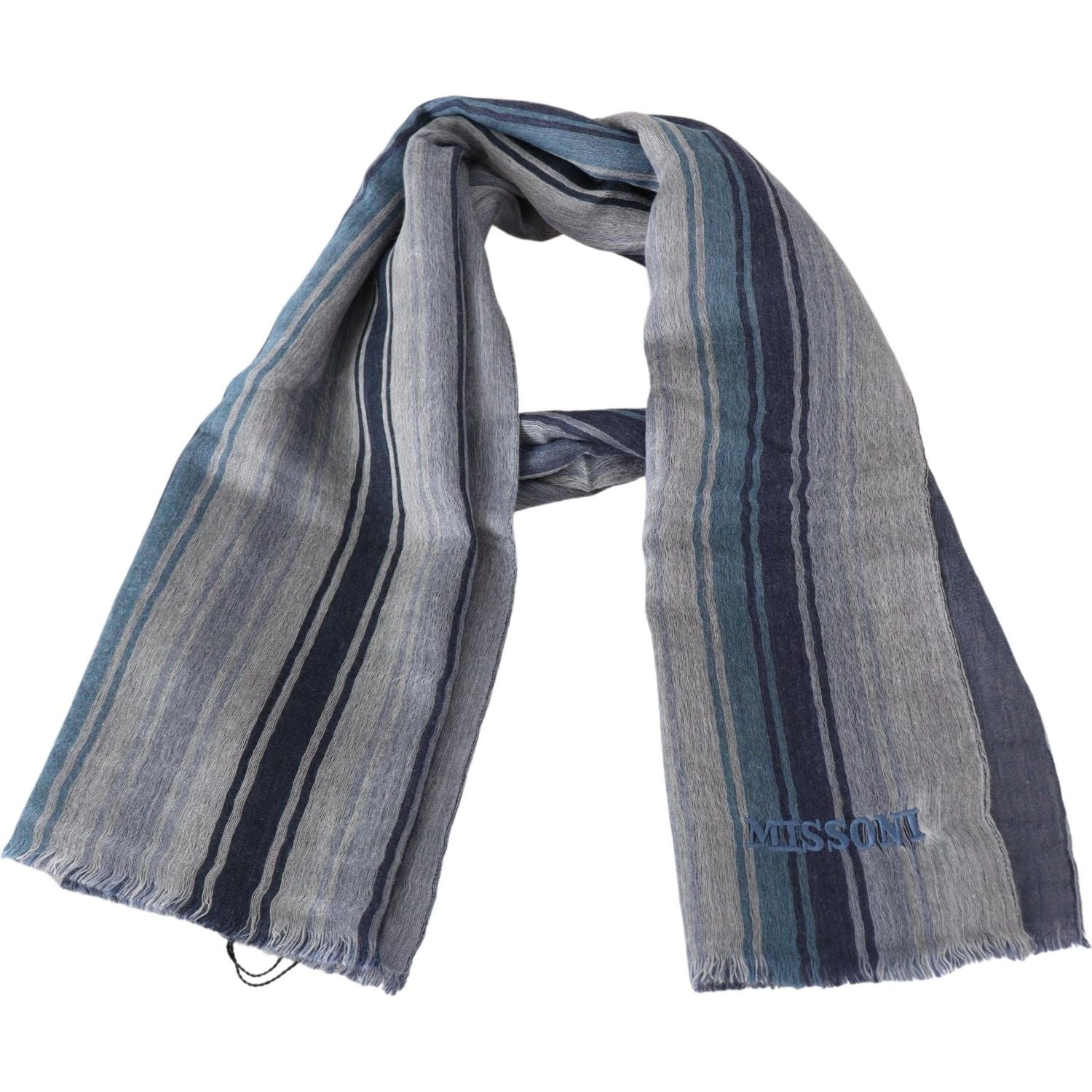 带徽标刺绣的优雅多色羊毛围巾