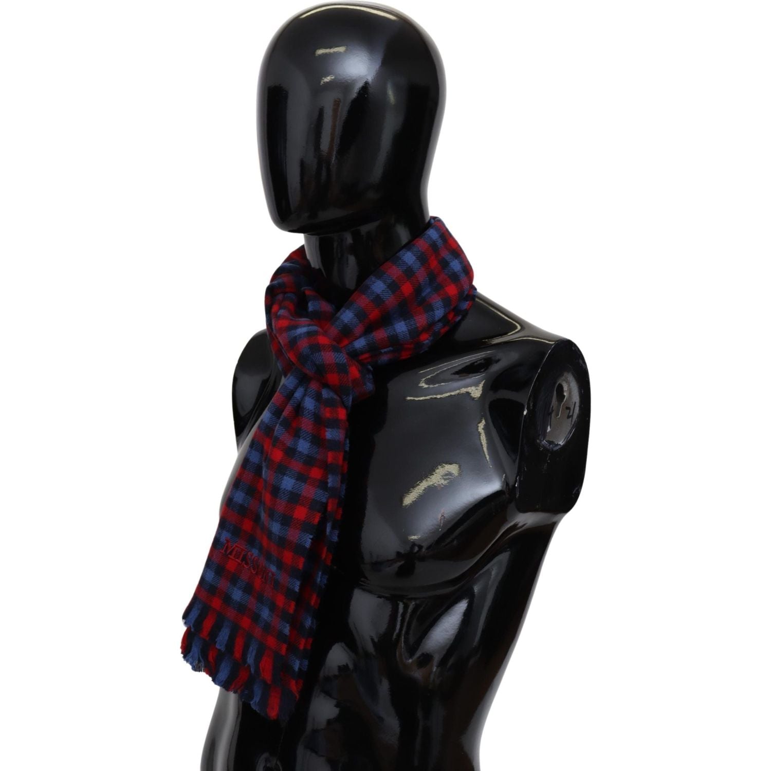 带徽标刺绣的时尚格纹羊毛围巾