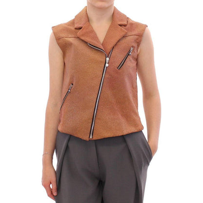 La Maison du Couturier Brown Leather Jacket Vest Coats & Jackets