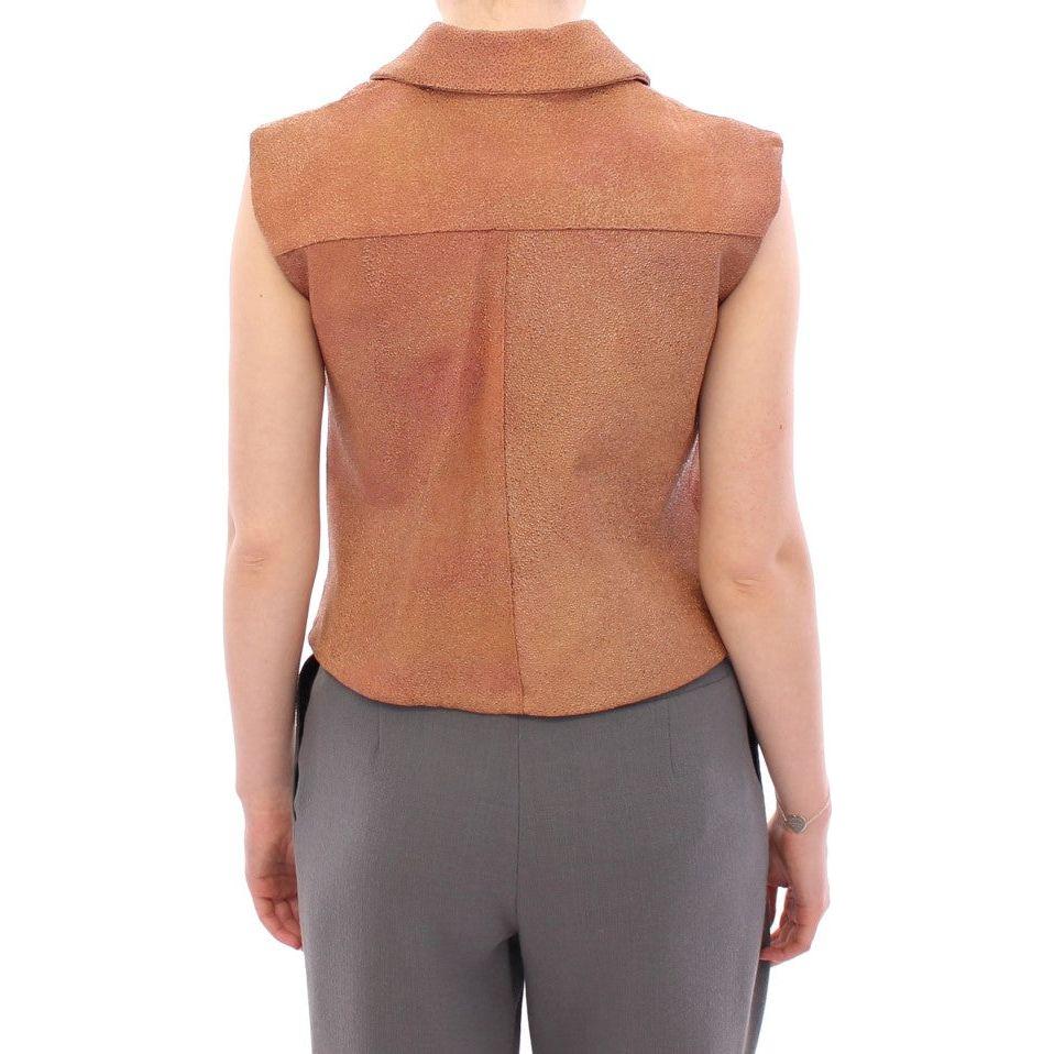 深棕色无袖皮革高级定制背心
