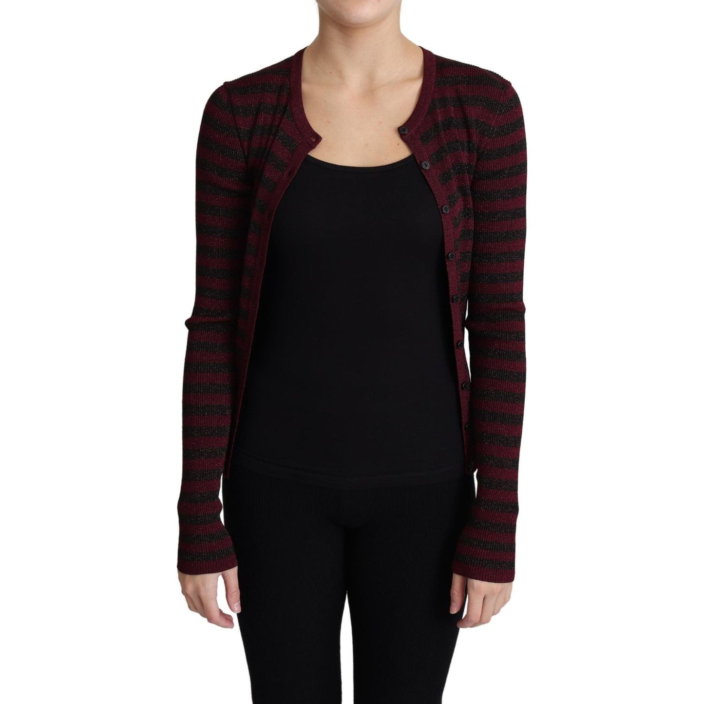 Dolce & Gabbana Black Red Striped Viscose Cardigan Sweater