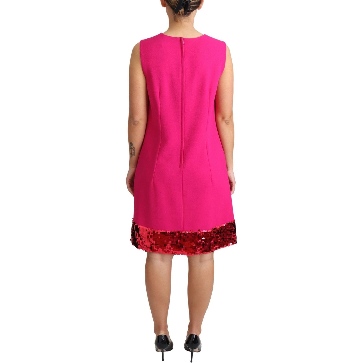 Dolce & Gabbana Elegant Fuchsia Sequined Wool Blend Shift Dress Dolce & Gabbana