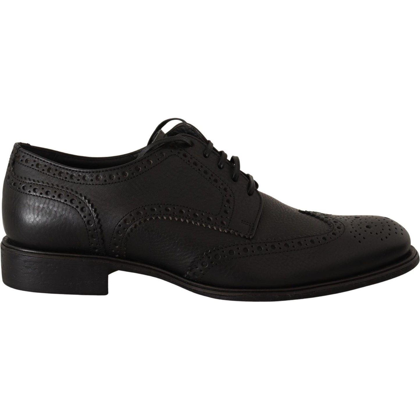 Dolce & Gabbana Elegant Black Leather Derby Wingtip Shoes Dolce & Gabbana