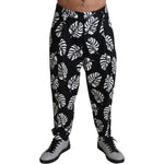 Dolce & Gabbana Black Leaf Cotton Stretch Trouser Pants Pants
