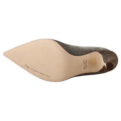 Dolce & Gabbana Gold Silver Fabric Heels Pumps Shoes