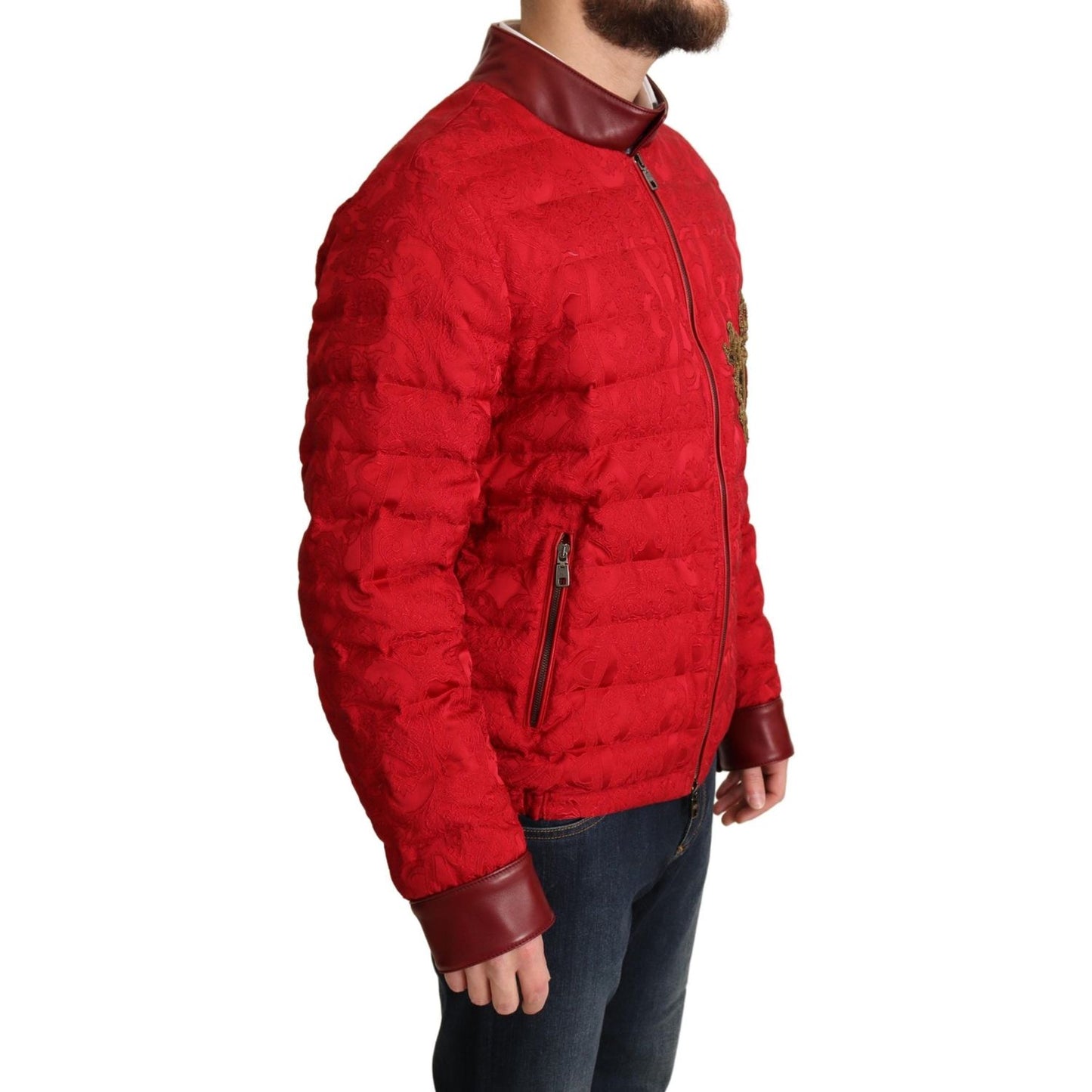 Dolce & Gabbana Red and Gold Bomber Designer Jacket Dolce & Gabbana