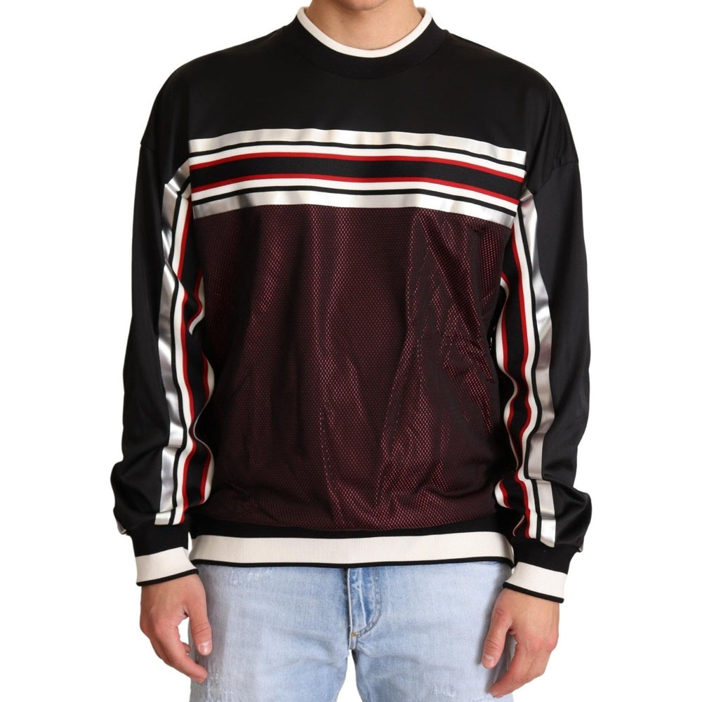 Dolce & Gabbana Black Red Mesh Sport Pullover Crewneck Sweater