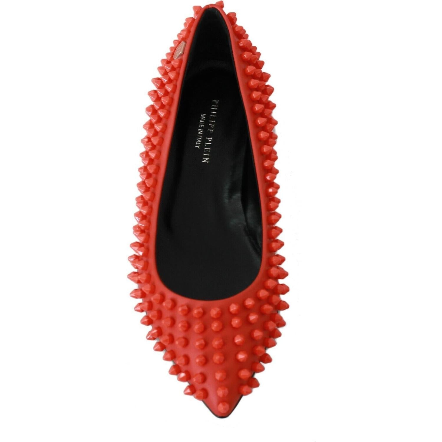 Philipp Plein Orange Leather Ballerina WHAT I DO Flats Shoes