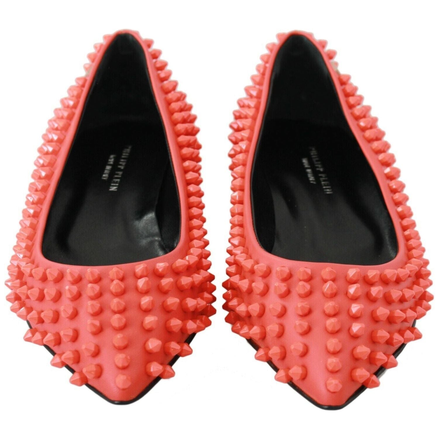 Philipp Plein Orange Leather Ballerina WHAT I DO Flats Shoes