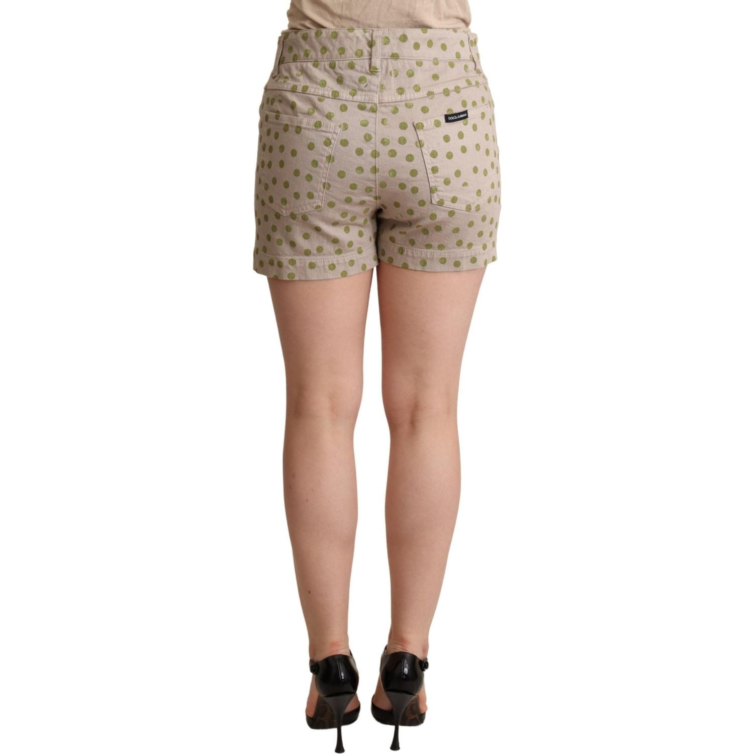Dolce & Gabbana Beige Polka Dots Denim Cotton Stretch Shorts