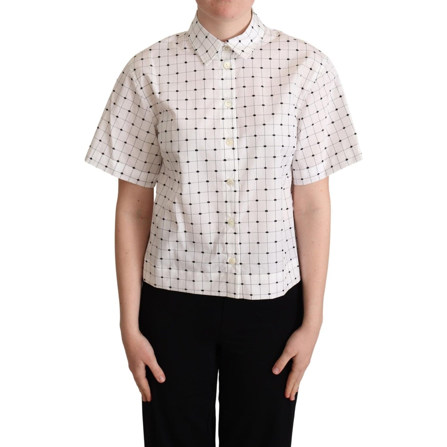 Dolce & Gabbana White Polka Dot Cotton Collared Shirt Top Blouse Top