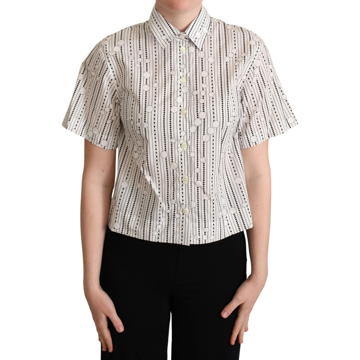 Dolce & Gabbana White Circles Dots Collared Button Up Shirt