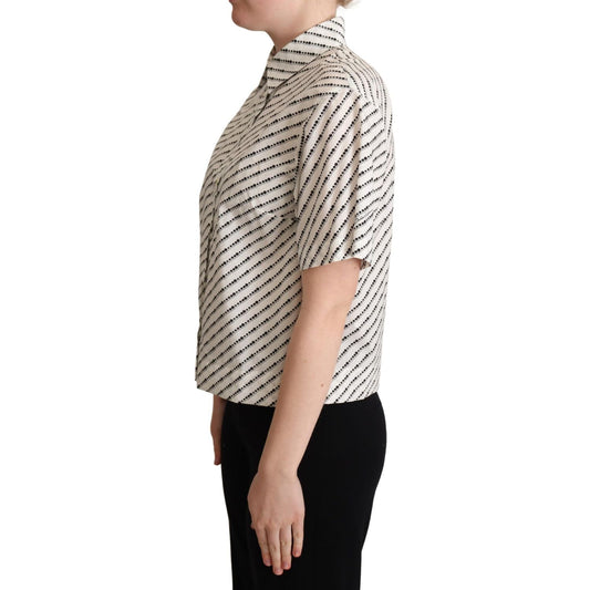Dolce & Gabbana White Dotted Collared Blouse Shirt