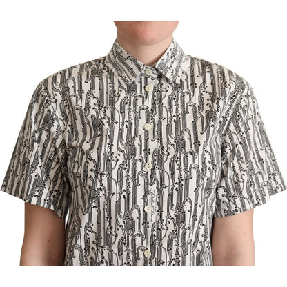 Dolce & Gabbana White Floral Collared Blouse Shirt
