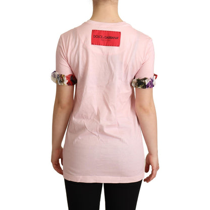 Dolce & Gabbana Pink Cotton Floral Roses Crewneck T-shirt