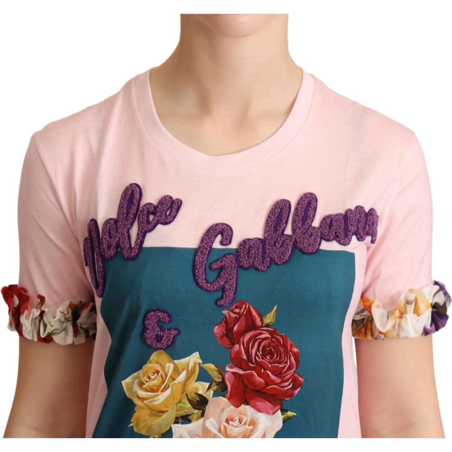 Dolce & Gabbana Elegant Floral Rose Applique T-Shirt WOMAN T-SHIRTS Dolce & Gabbana