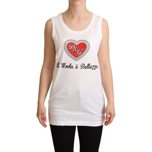 Dolce & Gabbana White La Moda Crystal Tank Top T-shirt