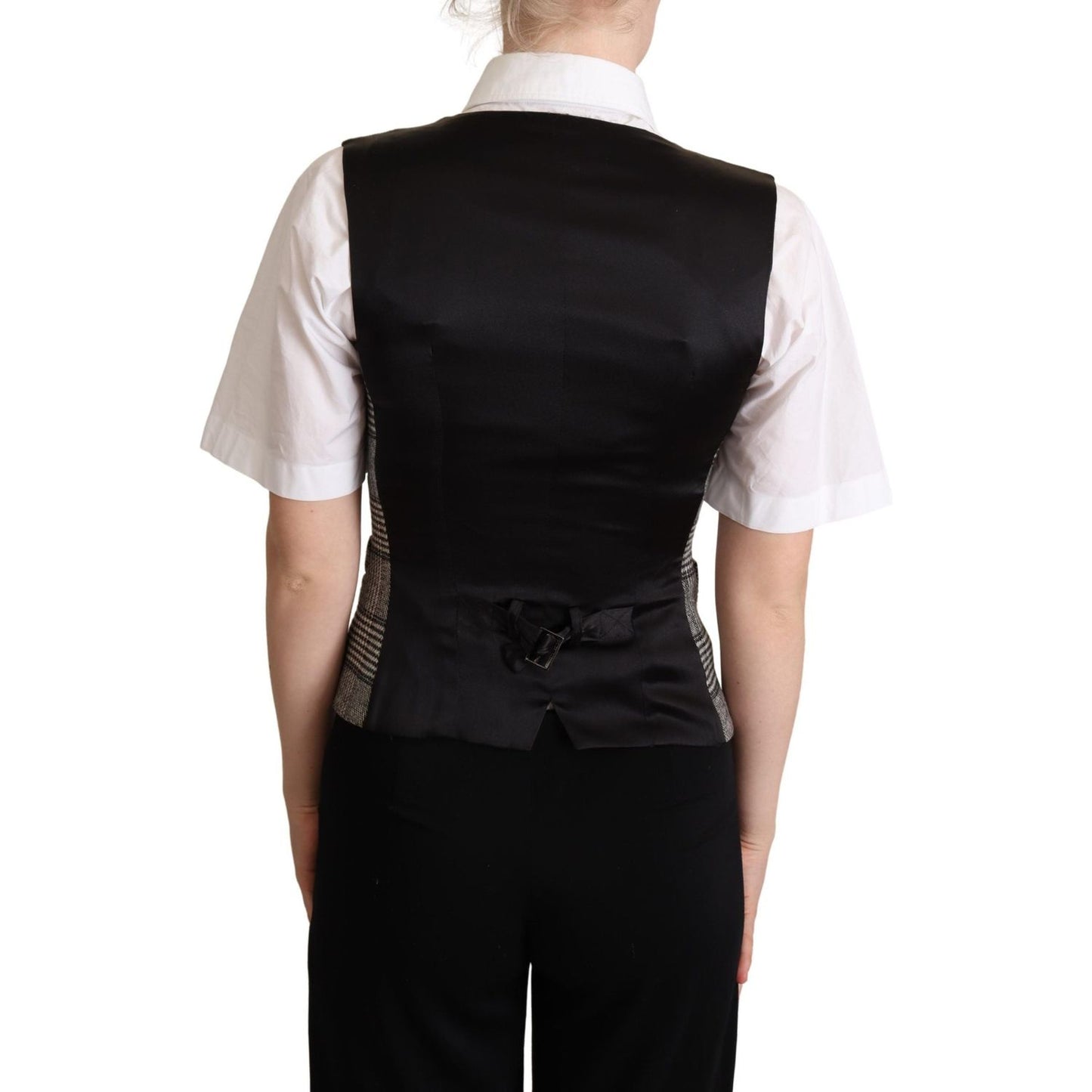 Dolce & Gabbana Gray Checkered Sleeveless Waistcoat Vest