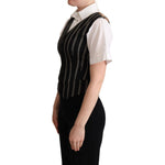 Dolce & Gabbana Black Striped Leopard Print Waistcoat Vest