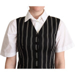 Dolce & Gabbana Black Striped Leopard Print Waistcoat Vest