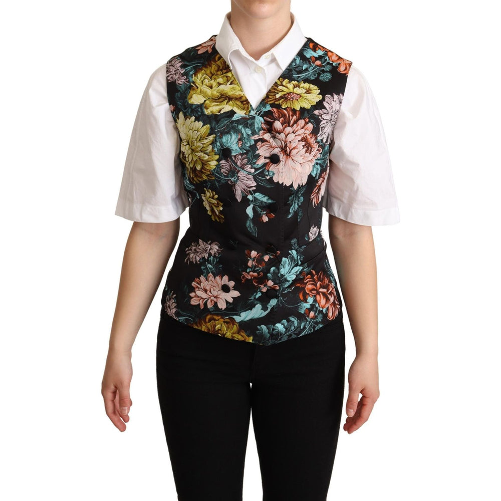 Dolce & Gabbana Black Jacquard Floral Waistcoat Vest
