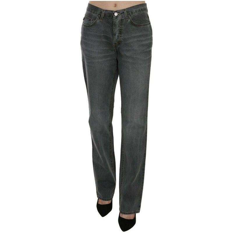 Just Cavalli Gray Washed Mid Waist Straight Denim Pants Jeans PAN70366-30