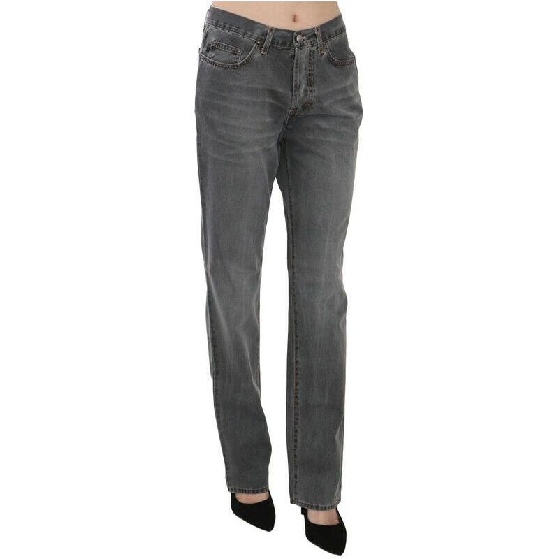 Just Cavalli Gray Washed Mid Waist Straight Denim Pants Jeans PAN70366-30