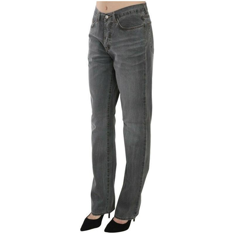 Just Cavalli Gray Washed Mid Waist Straight Denim Pants Jeans PAN70366-30