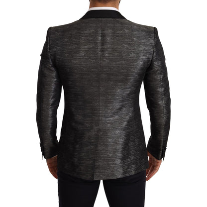 Dolce & Gabbana Gray Metallic Black Slim Tuxedo Blazer