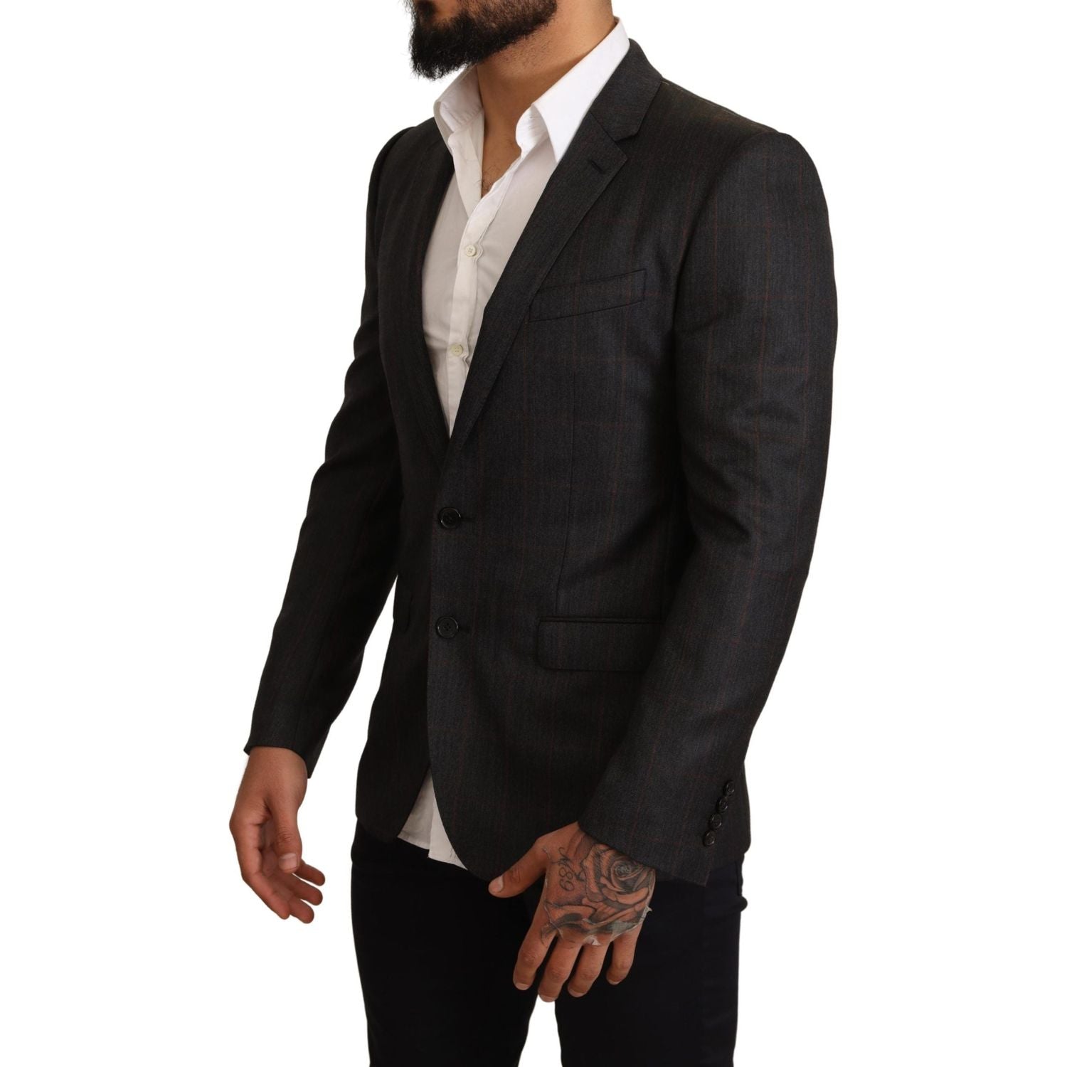 优雅灰色格纹马提尼西装外套