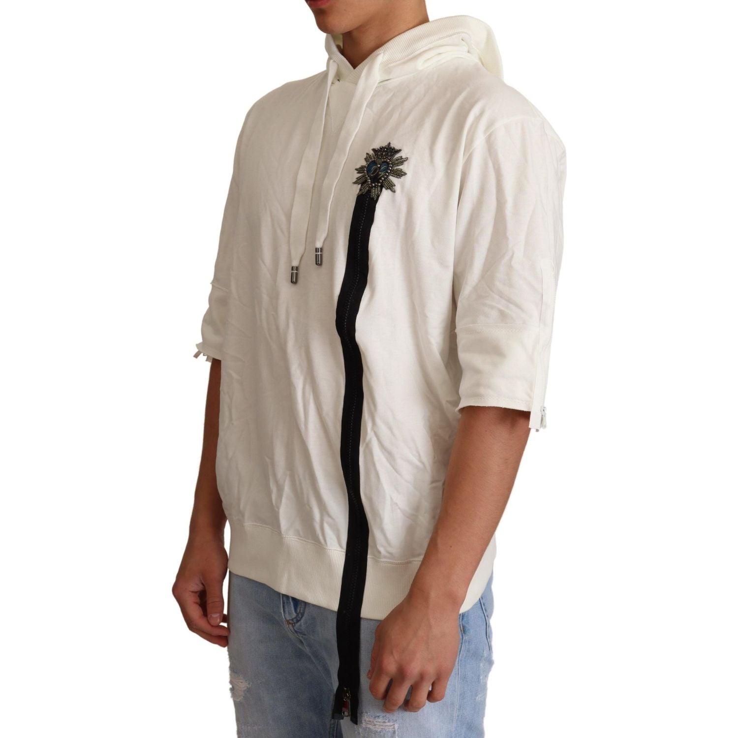 精致米白色棉质连帽毛衣