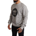Dolce & Gabbana Gray Crown King Print Cotton Sweater MAN SWEATERS