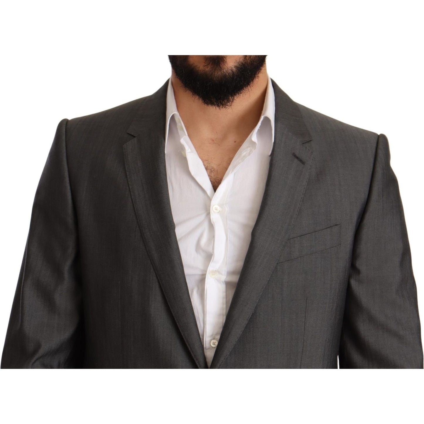Dolce & Gabbana Gray Metallic MARTINI Slim Fit Set Suit Suit