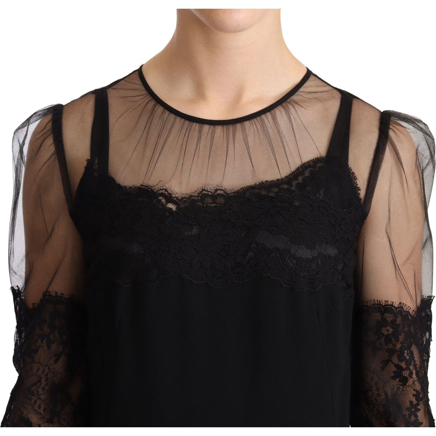 Dolce & Gabbana Black Sheer Floral Lace Crystal Maxi Dress WOMAN DRESSES