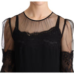 Dolce & Gabbana Black Sheer Floral Lace Crystal Maxi Dress WOMAN DRESSES