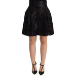 Dolce & Gabbana Black Floral Brocade High Waist Mini Shorts Shorts