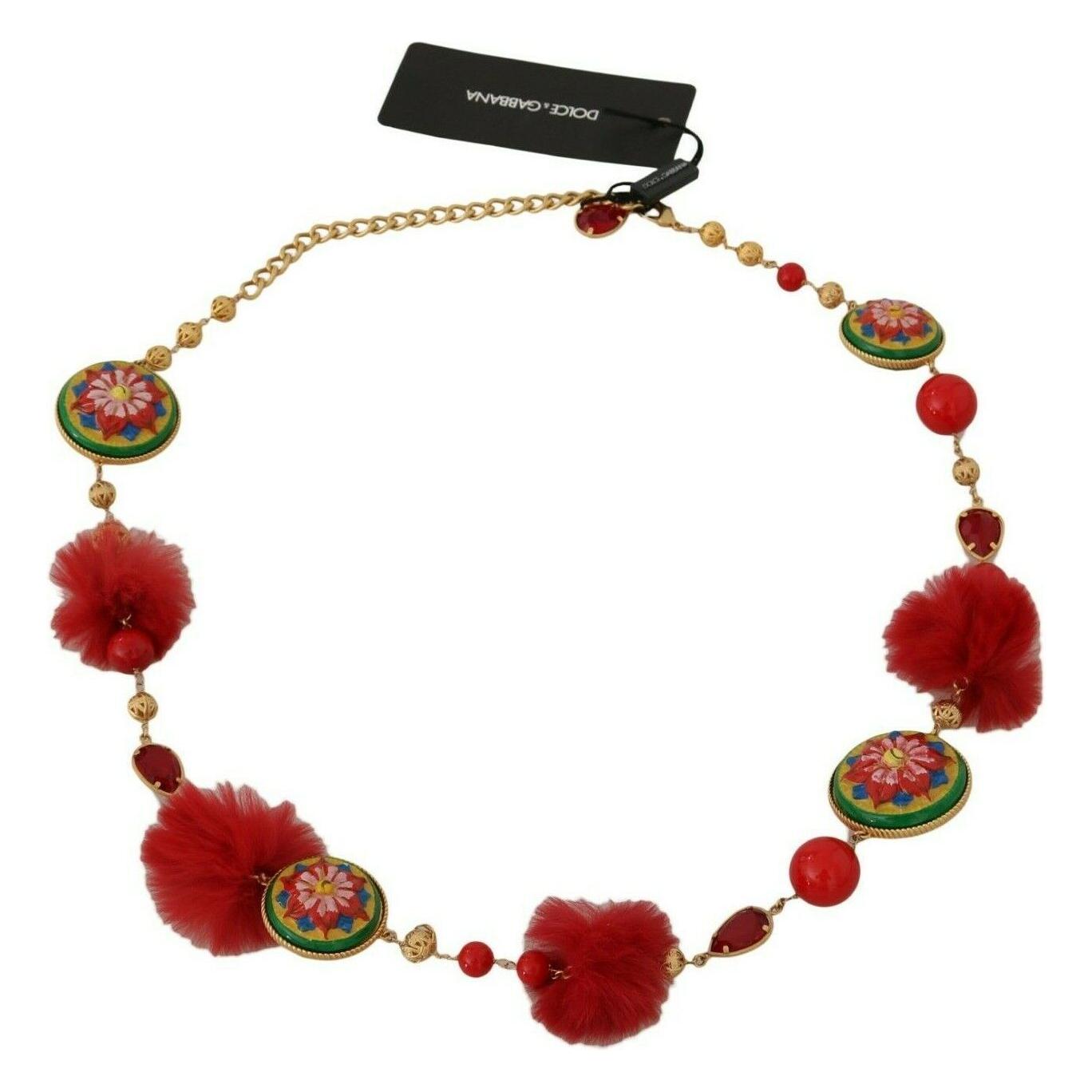 Dolce & Gabbana Exquisite Red Fur Crystal Torero Waist Belt WOMAN BELTS Dolce & Gabbana