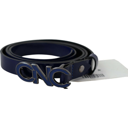 Costume National Blue Leather Logo Skinny Fashion Belt MAN BELTS