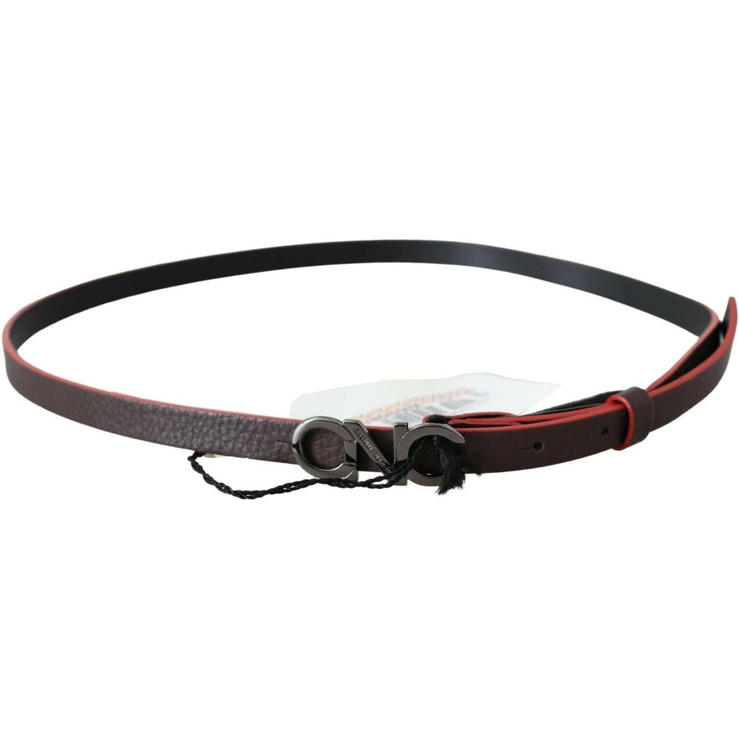 Costume National Black Maroon Skinny Leather Buckle Waist Belt
