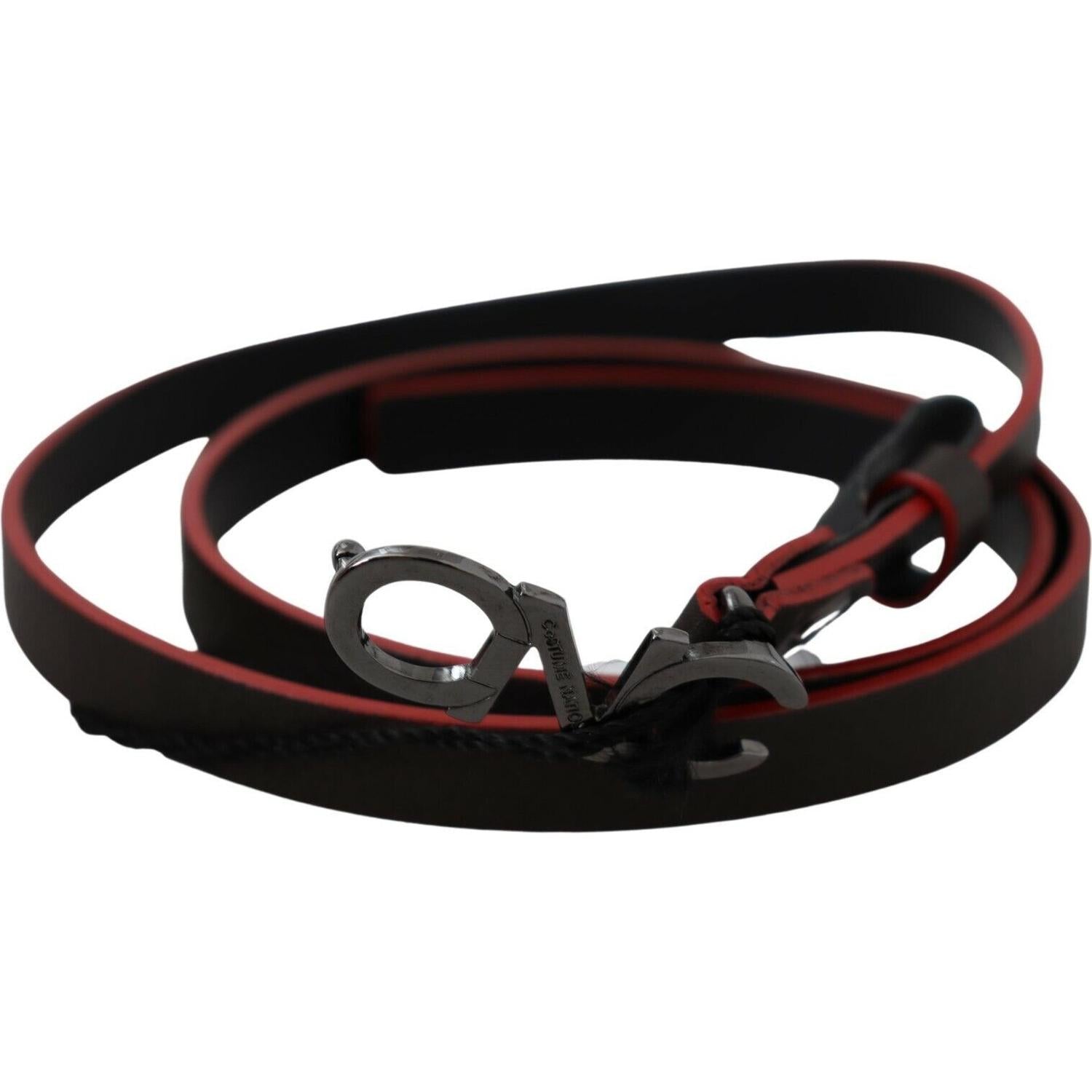 Costume National Black Maroon Skinny Leather Buckle Waist Belt