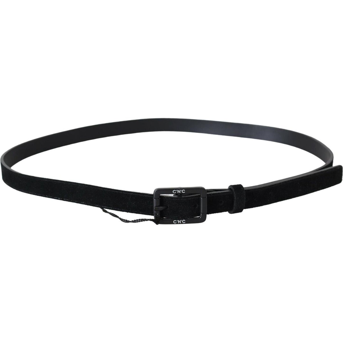 Costume National Black Leather Velvet Square Buckle Waist BEL61007- 100