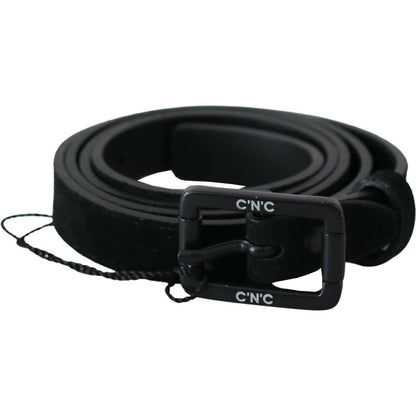 Costume National Black Leather Velvet Square Buckle Waist WOMAN BELTS