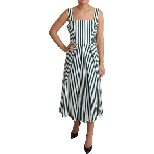 Dolce & Gabbana Chic Sleeveless A-Line Dress in White & Green Dolce & Gabbana