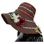 Dolce & Gabbana Brown Knitted Straw Floral Hat WOMAN HATS