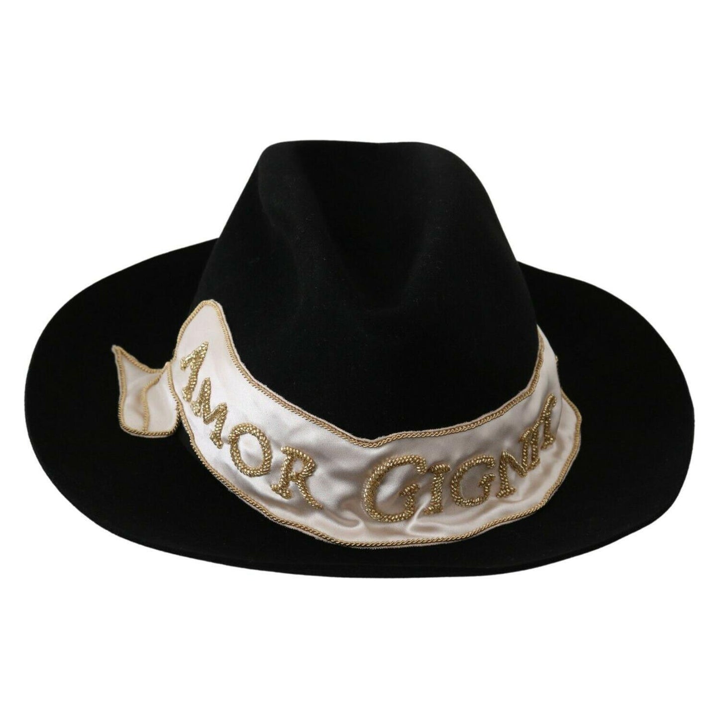 Dolce & Gabbana Black Lapin Amor Gignit Wide Brim Panama Hat WOMAN HATS