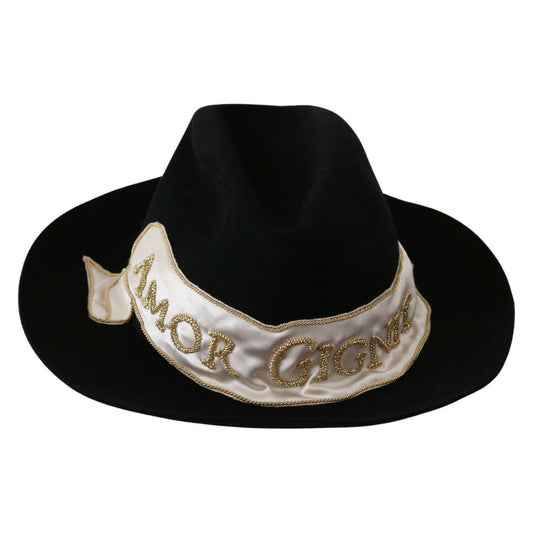 Dolce & Gabbana Black Lapin Amor Gignit Wide Brim Panama Hat WOMAN HATS
