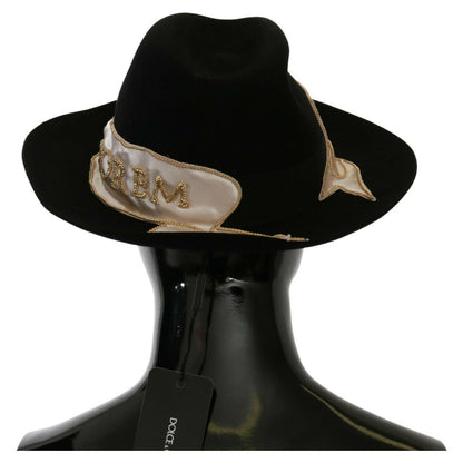 Dolce & Gabbana Black Lapin Amor Gignit Wide Brim Panama Hat WOMAN HATS