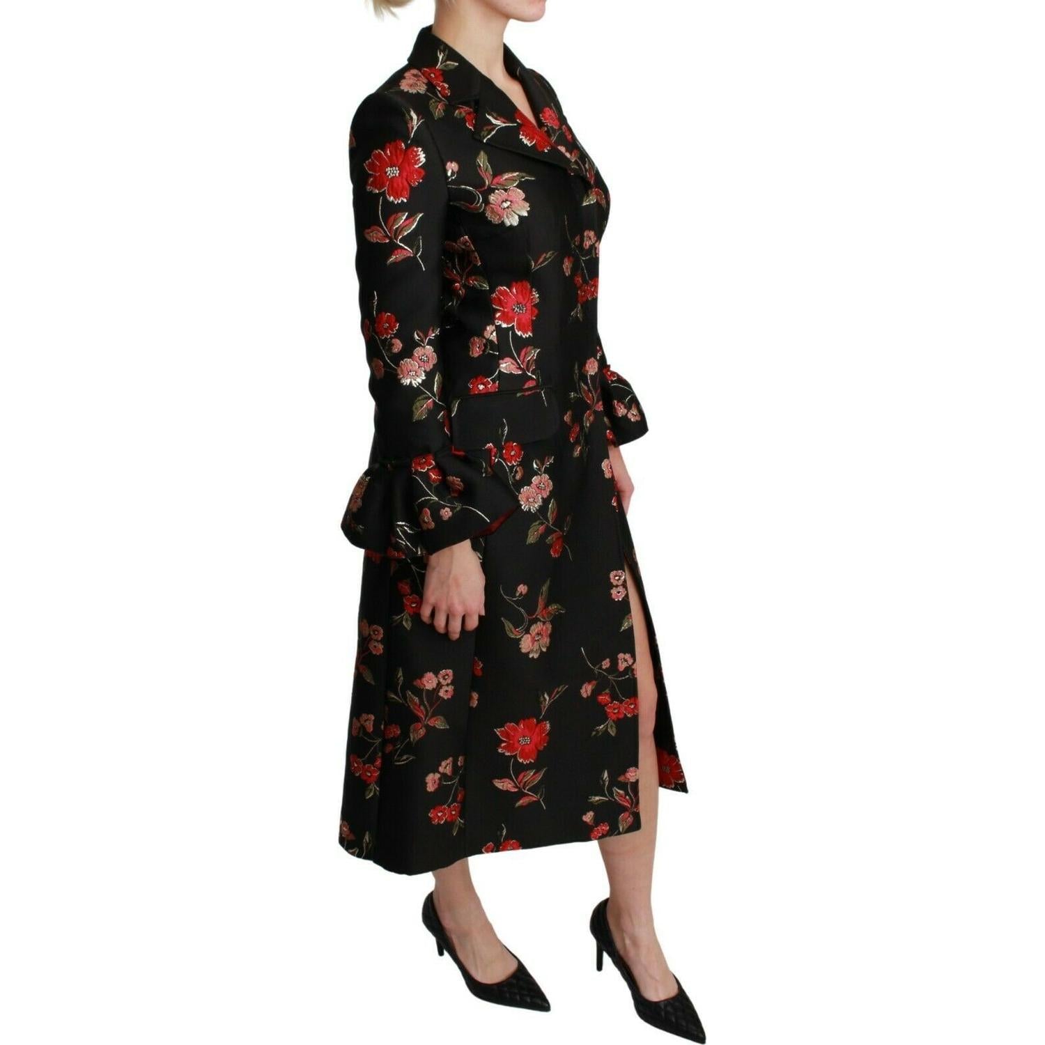 Dolce & Gabbana Black Floral Embroidered Jacket Coat
